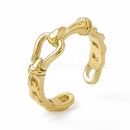 Ion Plating(IP) 304 Stainless Steel Cuff Ring for Women, Curb Chain Shape with Clasps Open Rings, Real 14K Gold Plated, 1.8~7.5mm, Inner Diameter: US Size 8 1/4(18.3mm)(RJEW-C060-11G)