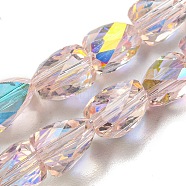 Transparent Electroplate Glass Beads Strands, AB Color Plated, Faceted, Triangle, Misty Rose, 7x6x4mm, Hole: 1mm, about 66~75pcs/strand, 19.09~21.18 inch(48.5~53.8cm)(GLAA-G116-03A-AB01)