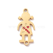 304 Stainless Steel Connector Charms, Girl Links with Red Enamel, Real 18K Gold Plated, 22x10x1.5mm, Hole: 1.6mm(STAS-R119-01G)
