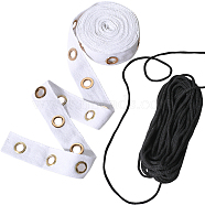 Gorgecraft 4 Yards Cotton Ribbons with Golden Tone Eyelet Rings, for Garment Accessories, with 10M Black Cotton String Threads, White, Ribbon: 1 inch(25mm), Cotton String Threads: 3mm(SRIB-GF0002-90)