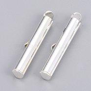 Brass Slide On End Clasp Tubes, Slider End Caps, Silver Color Plated, 6x25x4mm, Hole: 1x3mm(KK-Q747-11G-S)