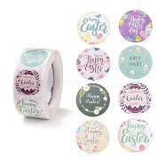 8 Patterns Easter Theme Self Adhesive Paper Sticker Rolls, with Rabbit Pattern, Round Sticker Labels, Gift Tag Stickers, Mixed Color, Happy Easter, Word, 25x0.1mm, 500pcs/roll(DIY-C060-03J)