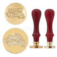 CRASPIRE 2Pcs DIY Scrapbook, Brass Wax Seal Stamp, with 2Pcs Wood Handle, Word, 3~25x9.5~23.3mm(AJEW-CP0004-86)