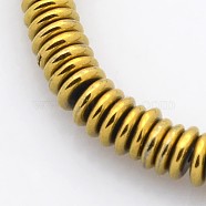 Electroplate Non-magnetic Synthetic Hematite Beads Strands, Heishi Beads, Disc/Flat Round, Golden Plated, 4x1mm, Hole: 1mm, about 379pc/strand, 15.7 inch(G-J216F-06)