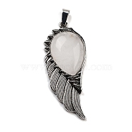 Natural Quartz Crystal Big Pendants, Rock Crystal Wing Charms with Alloy Findings, Antique Silver, 56.5~57x22.5~23x7~8mm, Hole: 4x8.5mm(G-G112-02AS-02)