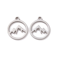 201 Stainless Steel Charms, Hollow, Mountain Alliance Eachother Pendant, Stainless Steel Color, Mountain Pattern, 14x12x1mm, Hole: 1.5mm(STAS-G281-01P-02)