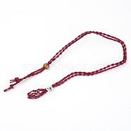 Adjustable Braided Waxed Cord Macrame Pouch Necklace Making, Interchangeable Stone, with Wood Beads & Alloy Pipe Beads, Indian Red, 17-3/8~18-1/2 inch(44~47cm)(MAK-WH0009-02K)