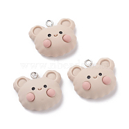 Opaque Resin Pendants, with Platinum Tone Iron Loops, Bear Head, Antique White, 20.5x24x10mm, Hole: 2mm(RESI-F030-01)