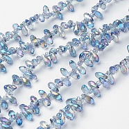 Electroplate Glass Beads Strands, Top Drilled Beads, Full Rainbow Plated, Faceted, Teardrop, Light Blue, 9x4mm, Hole: 1mm, 3x2mm, about 15.7 inch(X-EGLA-L009-FR05)