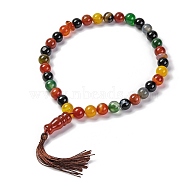 Natural Agate Beads Stretch Bracelets, with Tassels, 15-3/8 inch(39cm)(BJEW-A025-01C)