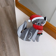 Christmas Themed Cat Acetate Claw Hair Clips, for Girls Kids, Gray, 60x60mm(PW-WGC7E55-01)