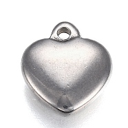 304 Stainless Steel Charms, Heart, Stainless Steel Color, 13x12x3mm, Hole: 1.6mm(STAS-I166-13B)