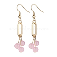 Imitation Jade Glass Dangle Earrings, with 304 Stainless Steel Earring Hooks, Pink, 53mm(EJEW-JE05924-01)