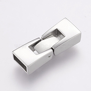 304 Stainless Steel Fold Over Clasps, Rectangle, Stainless Steel Color, 26x9.5x6mm, Hole: 4x8mm(STAS-E144-148P)