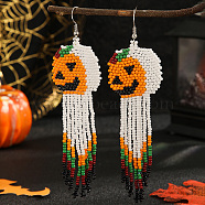 Pumpkin Ghost Glass Bead Earrings for Women, Halloween Style Jewelry, Platinum, 110x30mm(AN2640)