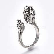 Alloy Cuff Finger Rings, Wide Band Rings, Buddha, Antique Silver, US Size 8 1/2(18.5mm)(RJEW-T006-61)