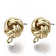 Iron Stud Earring Findings, with Loop, Raw(Unplated) Pin, Love Knot Earrings, Cadmium Free & Nickel Free & Lead FreeFree, Golden, 16x12mm, Hole: 2mm, Pin: 0.8mm(X-IFIN-T014-10G-NR)