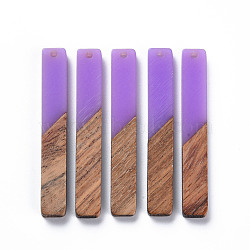 Resin & Walnut Wood Big Pendants, Two Tone, Rectangle, Purple, 51.5x7.5x3mm, Hole: 1.8mm(X-RESI-S358-39K)