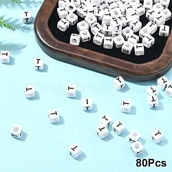 Acrylic Horizontal Hole Letter Beads, with Enamel, Cube, Letter T, 6x6x6mm, Hole: 3.2mm(OACR-YW0002-08T)