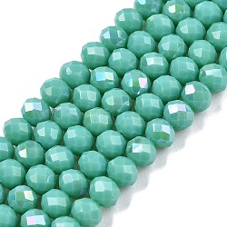 Electroplate Opaque Solid Color Glass Beads Strands, Half Rainbow Plated, Faceted, Rondelle, Light Sea Green, 3.5~3.8x3mm, Hole: 0.4mm, about 113~115pcs/strand, 32.5~33cm(EGLA-A044-P3mm-L31)