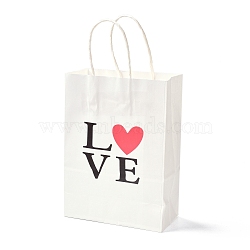 Rectangle Paper Packaging Bags, with Handle, for Gift Bags and Shopping Bags, Valentine's Day, Word LOVE, White, 14.9x8.1x21cm(CARB-B002-09B)