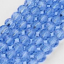 Transparent Glass Bead Strands, Imitate Austrian Crystal, Faceted(32 Facets), Round, CornflowerBlue, 8mm, Hole: 1mm, about 70~72pcs/strand, 20~21 inch(GLAA-G013-8mm-25)