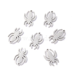 Non-Tarnish 304 Stainless Steel Charms, Laser Cut, for Halloween, Spider, Stainless Steel Color, 12x8x1.1mm, Hole: 0.8mm(STAS-O142-47P)