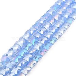 AB Color Plate Glass Beads Strands, Imitation Jade, Faceted Bamboo Stick, Cornflower Blue, 10.5~11x8x5mm, Hole: 1mm, about 60pcs/strand, 24.80~25.20''(63~64cm)(EGLA-P051-06A-C03)
