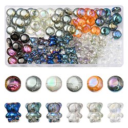 90Pcs 12 Style Electroplate Glass Beads Strands, AB Color & Rainbow Plated, Flat Round & Bear, Mixed Color, 12~15x12~12.5x6.5~8.5mm, Hole: 1mm(EGLA-YW0001-54)