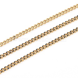 Handmade 304 Stainless Steel Enamel Curb Chains,Golden, with Spool, Unwelded, Long-Lasting Plated, Oval, Black, 5x4x1.5mm, , 32.8 Feet(10m)/roll(CHC-M021-67G-10)