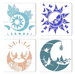 Gorgecraft 4Pcs 4 Style Plastic Drawing Painting Stencils Templates, Square, Sun Pattern, 30x30cm, 1pc/style(DIY-GF0005-23B)