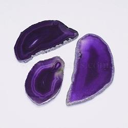 Natural Agate Pendants, Dyed, Nuggets, Purple, 60~85x35~55x5mm, Hole: 2mm(G-F428-A-05)