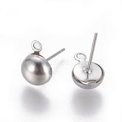 Stainless Steel Stud Earring Findings, with Loop, Half Round, Stainless Steel Color, 10.5x8mm, Hole: 1.6mm, Pin: 0.7mm(STAS-E464-01C-P)