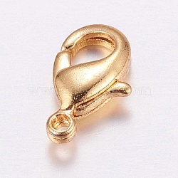 Brass Lobster Claw, Long-Lasting Plated, Real Light Gold Plated, Light Gold, 10x6x2.5mm, Hole: 0.8mm(KK-P117-25KCG)