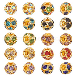 Elite 40Pcs 10 Colors Brass Rhinestone Beads, Rondelle, Mixed Color, 10x8.5mm, Hole: 3mm, 4Pcs/color(KK-PH0006-03)