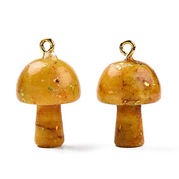 Natural Quartz Pendants, with Light Gold Plated Alloy Loops and Natural Opal, Dyed & Heated, Mushroom, Gold, 26.5x16mm, Hole: 2mm