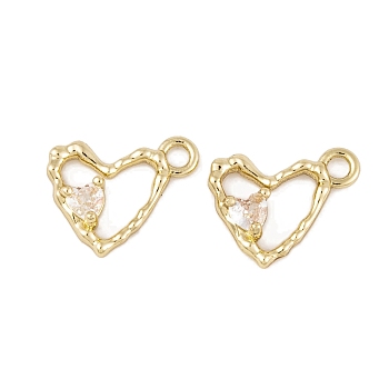 Brass Micro Pave Clear Cubic Zirconia Charms, Long-Lasting Plated, Heart, Real 14K Gold Plated, 10.5x12x2.5mm, Hole: 1.5mm