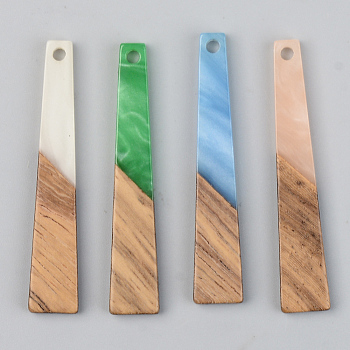 Opaque Resin & Walnut Wood Pendants, Trapezoid, Mixed Color, 44.5x8x3mm, Hole: 2mm