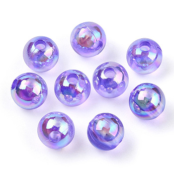 Transparent Acrylic Beads, AB Colors Plated, Round, Blue Violet, 6mm, Hole: 1.8mm, about 4800pcs/500g