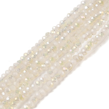 Electroplate Glass Faceted Rondelle Beads Strands, Imitation Jade, Half Plated, WhiteSmoke, 3x2mm, Hole: 1mm, about 165~169pcs/strand, 15~16 inch(38~40cm)