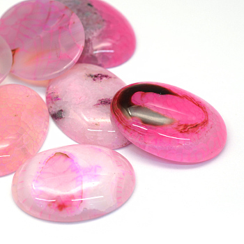Oval Dyed Natural Crackle Agate Cabochons, Hot Pink, 40x30x6~8mm