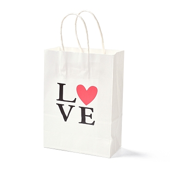 Rectangle Paper Packaging Bags, with Handle, for Gift Bags and Shopping Bags, Valentine's Day, Word LOVE, White, 14.9x8.1x21cm