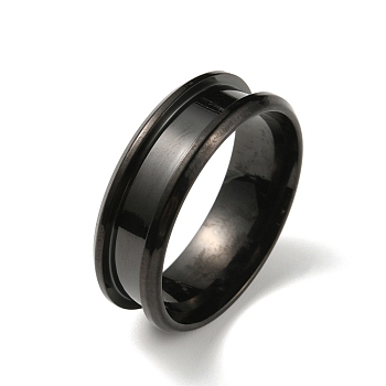 201 Stainless Steel Grooved Finger Ring Settings, Ring Core Blank, for Inlay Ring Jewelry Making, Black, US Size 11 3/4(21.1mm)