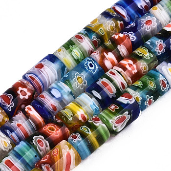 Handmade Millefiori Lampwork Beads Strands, Column, Colorful, 11x8mm, Hole: 1.2~1.4mm, about 32pcs/strand, 13.98''(35.5cm)