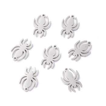304 Stainless Steel Charms, Laser Cut, for Halloween, Spider, Stainless Steel Color, 12x8x1.1mm, Hole: 0.8mm