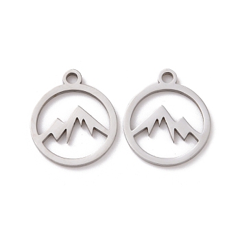 201 Stainless Steel Charms, Hollow, Mountain Alliance Eachother Pendant, Stainless Steel Color, Mountain Pattern, 14x12x1mm, Hole: 1.5mm