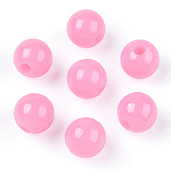 Opaque Plastic Beads, Round, Pink, 6x5.5mm, Hole: 1.8mm