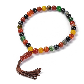 Natural Agate Beads Stretch Bracelets, with Tassels, 15-3/8 inch(39cm)