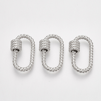 Brass Screw Carabiner Lock Charms, for Necklaces Making, Oval, Platinum, 27.5x16.5x3mm, Screw: 8.5x7.5mm