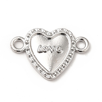 Rack Plating Alloy Connector Charms, Heart Links with Word Love, Cadmium Free & Lead Free, Stainless Steel Color, 12.5x18.5x2mm, Hole: 1.8mm